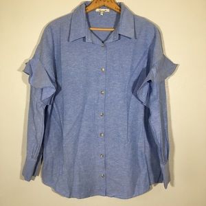Chambray Long Sleeve Button Up Ruffle Sleeve Boho